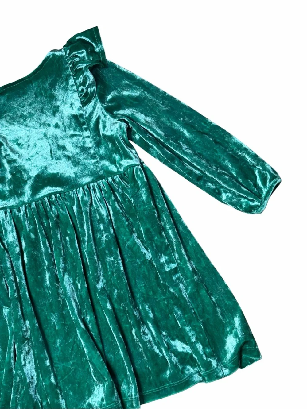 H&M Crushed Green Velvet Long Sleeve Dress Girls 3/4T
